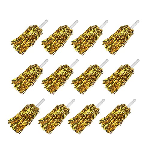 12 PCS Cheerleading Poms - Metallic Foil with Baton Handle