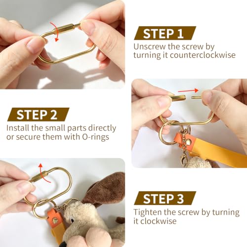 6 Pcs Brass Key Rings Bulk – Gold Carabiner with Secure Screw Lock,