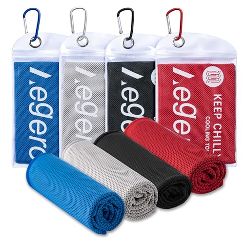 Cooling Towel 4-Pack - Soft Breathable Neck Wraps - Deep Blue/Grey/Black/Red