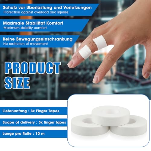 Athletic Finger Tape - 0.5 Inch x 10 Yard, 3 Rolls, White