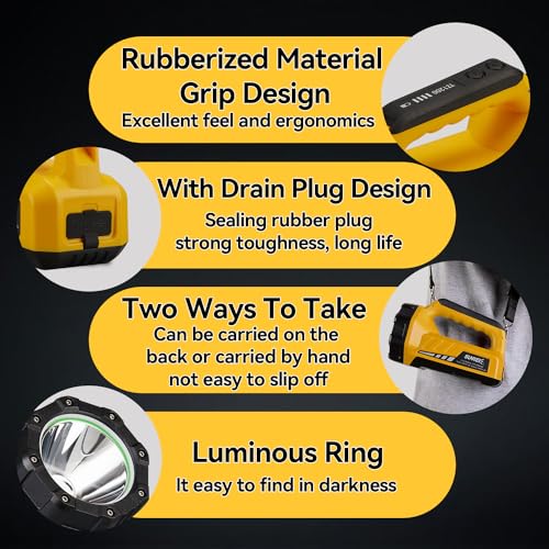 SUNREI Rechargeable LED 1200LM Flashlight, 8 Light Modes Portable Camping Lantern, 10400mAh Power Bank, IP67 Waterproof for Emergencies Power Outages, Hurricane Emergency, Hiking, Home, etc