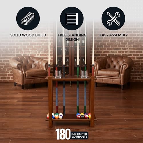 Classic Floor Billiard Cue Rack - Antique Walnut Finish