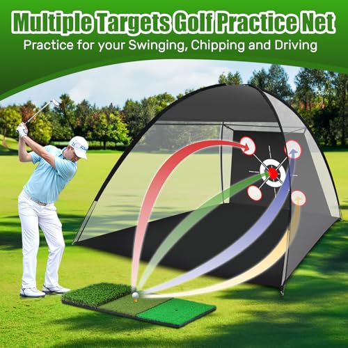 Golf Net with Practice Mat - 10x7FT Hitting Aid for Backyard Training