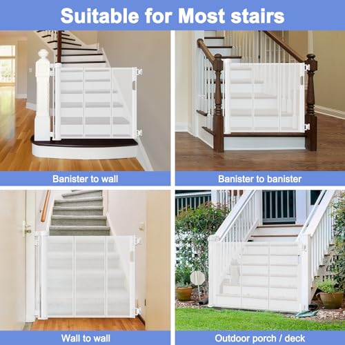 Reinforced Retractable Baby Gates for Stairs 55 Inch Reinforced Strip Baby Stair Gate Retractable Dog Gate for Stairs Retractable Gate for Stair Post, Banister to Banister, Banister to Wall, Doorway