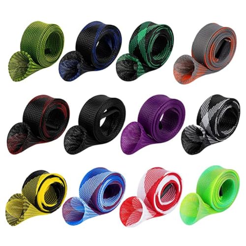 Yontree 12-Pack Fishing Rod Sleeve - 67'' Rod Socks, Mesh Cover for Spinning/Casting Rods, 1.4'' wide, 12 colors