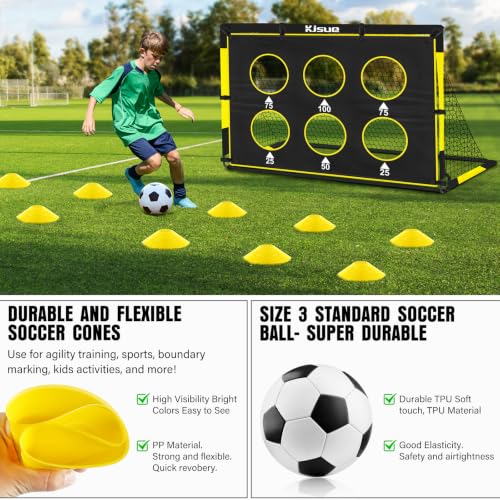 Kids Soccer Goal Set - 2 Portable 6x4 ft Goals with Ball & Targets - Black & Yellow