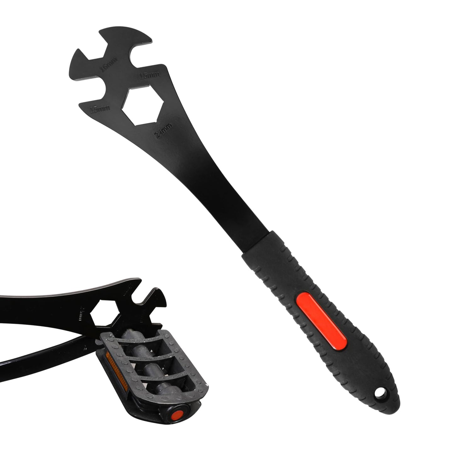 Oumers Bike Pedal Wrench, Bicycle Pedal Removal Tool Spanner with 323mm Extra Long Handle Multifunctional 15mm 16mm Pedal Removal Wrench and 24mm Hexagon Hole for Bike Repair
