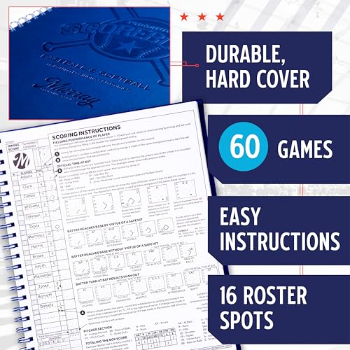 Premium Baseball Softball Scorebook - 60 Games, Durable Hardcover