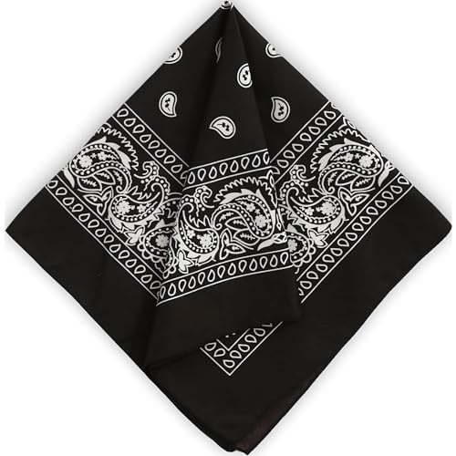 Large Bandana Headband - Cotton Cowboy Scarf & Durag Pack - Black