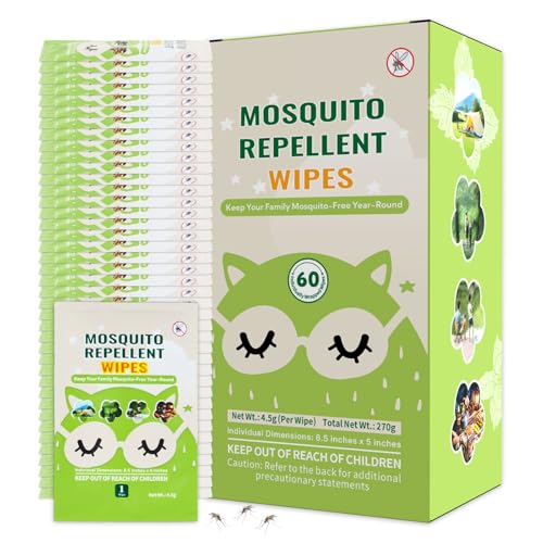 60 PCS Natural Mosquito Repellent Wipes – Individually Wrapped, Safe & Long-Lasting Outdoor Insect Protection