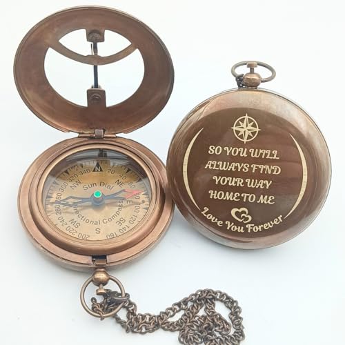 Personalized Brass Sundial Compass - Engraved Gift for Men, 3 Inch