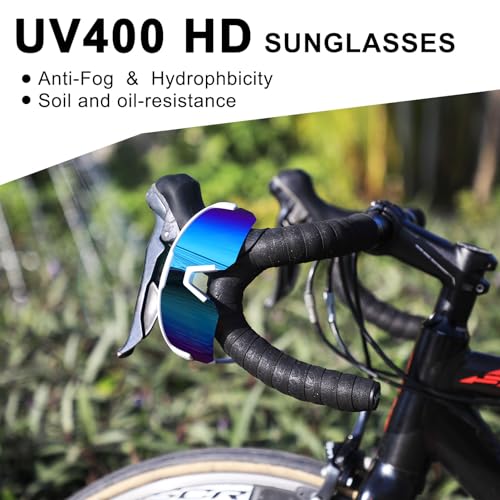 BangLong White Frame Blue Lens Polarized Sports Sunglasses UV400 Protection for Men & Women
