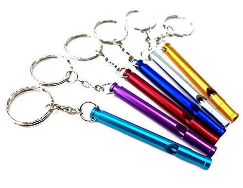 6-Pack Colorful Aluminum Whistles with Key Ring - Portable Survival Whistles for Hiking, Camping, Dog Training