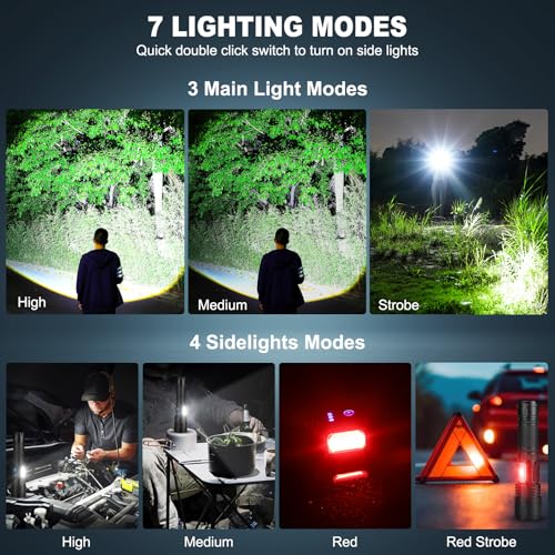 Cinlinso Rechargeable LED Flashlights High Lumens 2 Pack, 90000 Lumen Super Bright Flashlight, 7 Modes with COB Work Light, IPX7 Waterproof Powerful Flash Light for Home, Camping, Emergencies