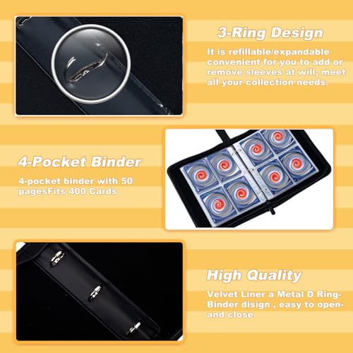 4-Pocket Card Binder with 50 Removable Sleeves - Holds 400 Cards