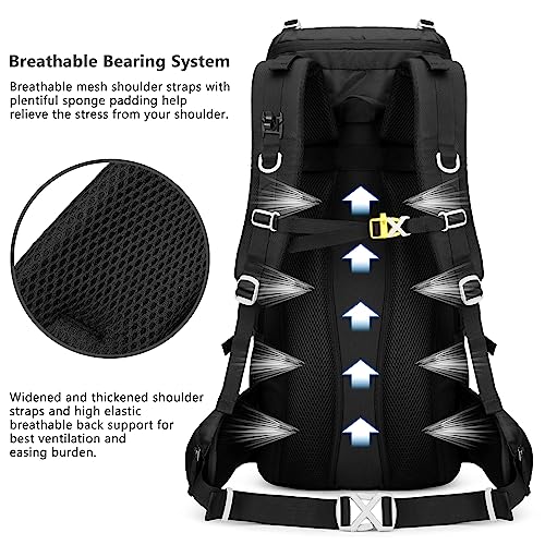 Esup 50L Waterproof Hiking Backpack for Men & Women - Deep Black