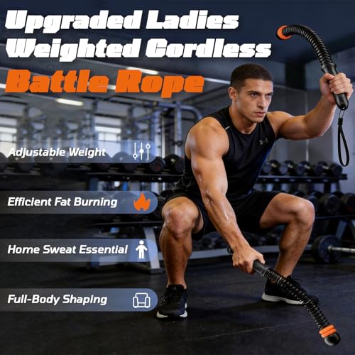 Adjustable Cordless Ropeless Battle Rope - Black - Non-Slip Handle