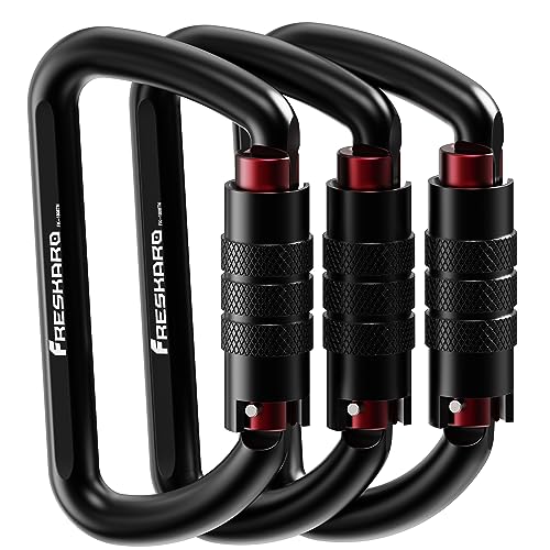 Heavy Duty Auto Locking Carabiner Clips - 3 Inch, 12kN, Black - 3pcs