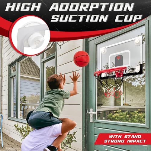 BOHEN Clear Mini Indoor Suction Cup Basketball Hoop with Scorer for Kids