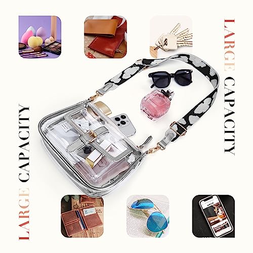 Clear Stadium Approved Crossbody Bag with Guitar Strap - Large Silver