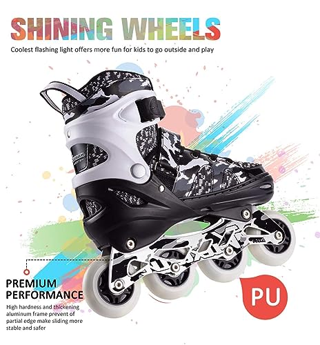 Boys Adjustable Inline Skates with Light Up Wheels - Large Black