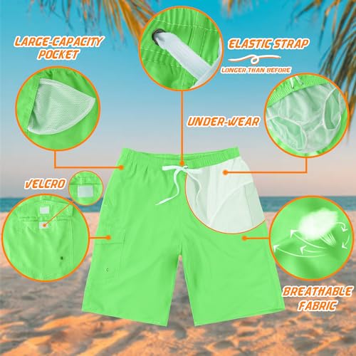 Men's Quick Dry Swim Trunks with Mesh Lining - 3X-Large Green