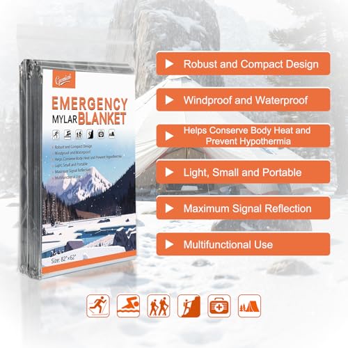 Emergency Mylar Thermal Blankets - 4 Pack - Waterproof Heat Reflective