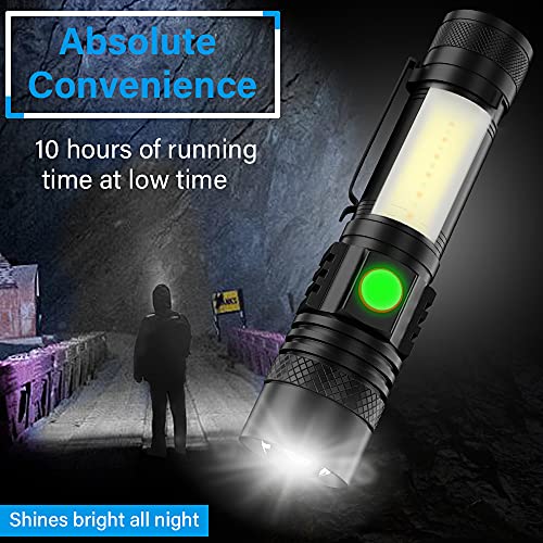 USB Rechargeable Flashlight, LED Magnetic Flashlights Super Bright Tactical Flashlights with Cob Sidelight Waterproof Zoomable 6 Modes USB Rechargeable for Camping Emergency
