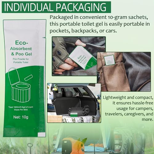 Aussio 40pcs Portable Camping Toilet Gel Bags Absorbent Poo Powder for Hiking & Outdoor Use