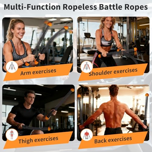 Ropeless Battle Ropes - 2 Pack Cordless HIIT Workout Tool - Black & Amber