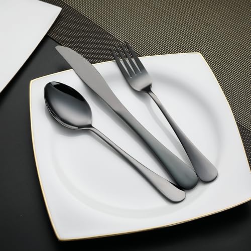 Travel Utensils Set with Case - 5 Piece Portable Silverware - Black
