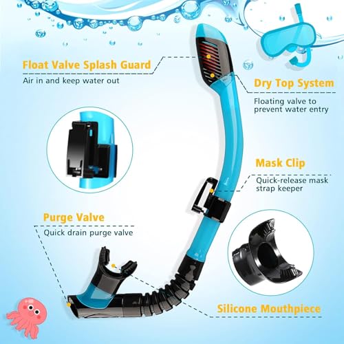 Snorkeling Set for Kids & Adults - Full Dry Mask Gear - Blue+Black