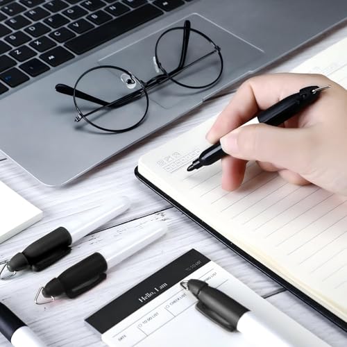 Mini Permanent Markers Set - 12 Pcs with Golf Keychain Clips - Black