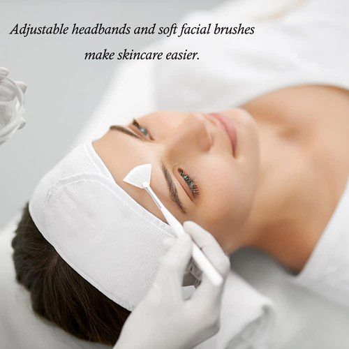 LAPOHI Adjustable Towel Headbands - 4 Pack with Facial Mask Brushes | Perfect for Skincare and Spa Use