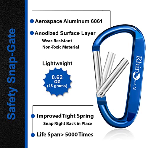 8PCS Lightweight D Ring Carabiner Clips with Keyrings - Black, Grey, Green, Blue, Purple, Red, Dark Blue