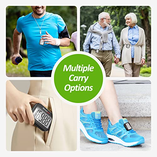 3D Pedometer for Walking - Accurate Step Counter with Clip & Lanyard - Black