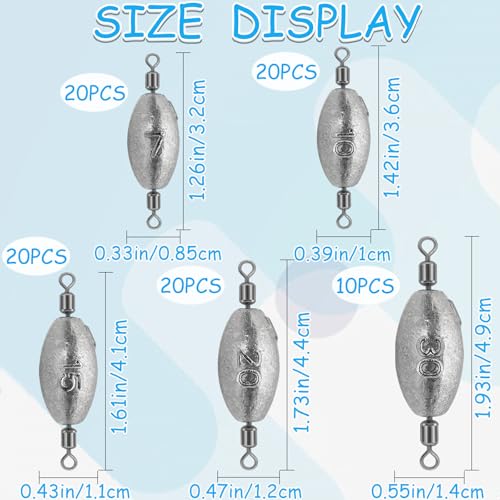 Inline Egg Sinkers for Trolling - 1/4oz, 20pcs Fishing Weights