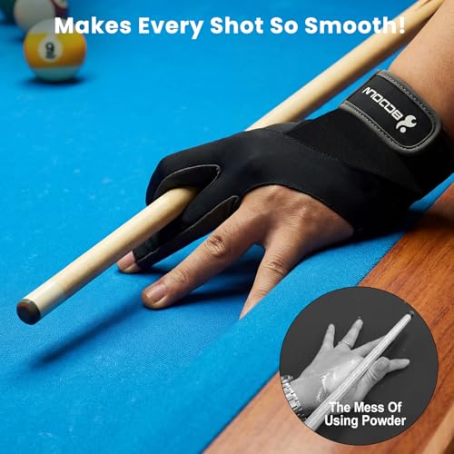 Billiard Pool Gloves for Left Hand - 3 Finger, Black, Large