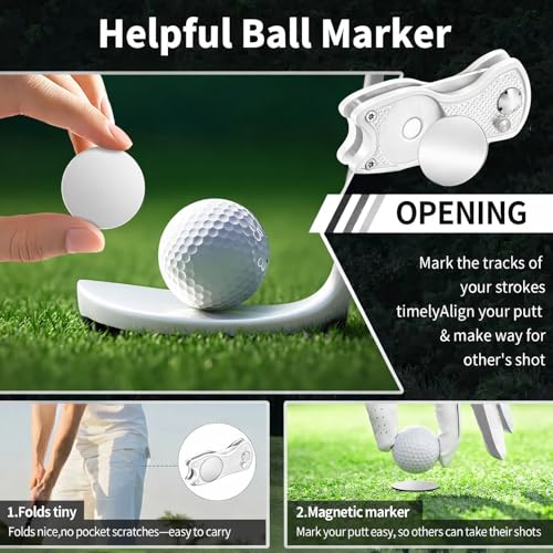 Foldable Golf Divot Repair Tool with Magnetic Ball Marker - White