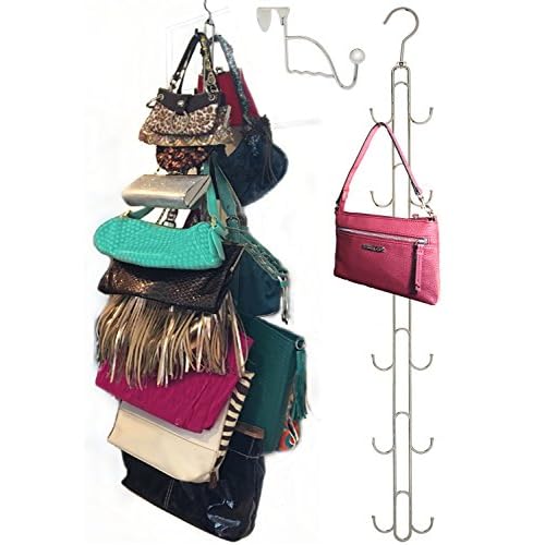 Over Door and Closet Purse Hanger Organizer- 12++ Max Purse Storage, Bag Holder Rotates 360, Quality Heavy Duty Chrome Holds 50lbs; Purses, Handbags, Totes, Crossbody, Backpacks, Fanny, Belt Bags