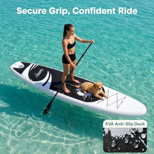 10'6" Inflatable Stand Up Paddle Board with Premium Accessories - Black and Gray
