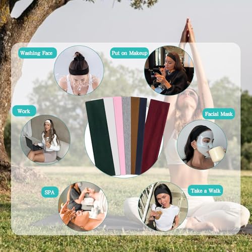 7-Piece Non-Slip Elastic Cotton Headband Set - Dark Blue, Brown, Gray, Wine, Pink, White, Green