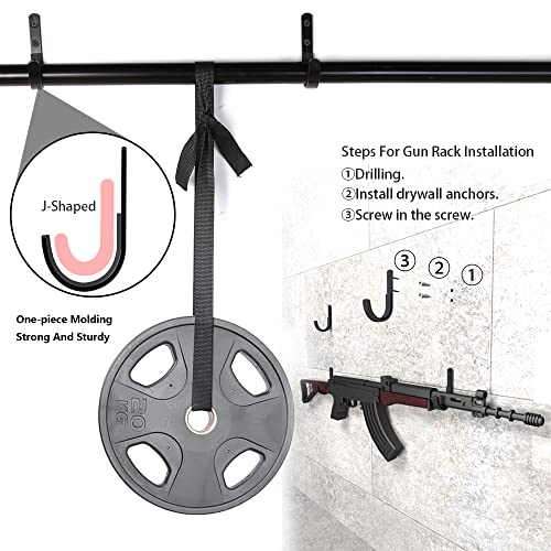 Horizontal Gun Rack for Wall - Metal Rifle Hangers, Black 2 Pair