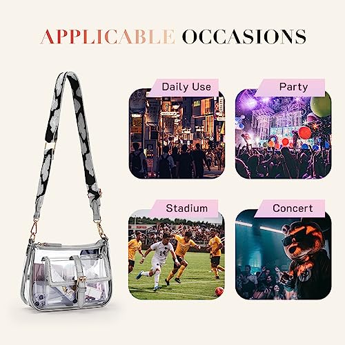 Clear Stadium Approved Crossbody Bag with Guitar Strap - Large Silver