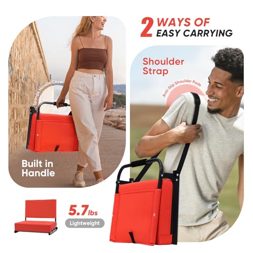 Sekey Stadium Seat with Back Support & Armrests - Orange Red, 1