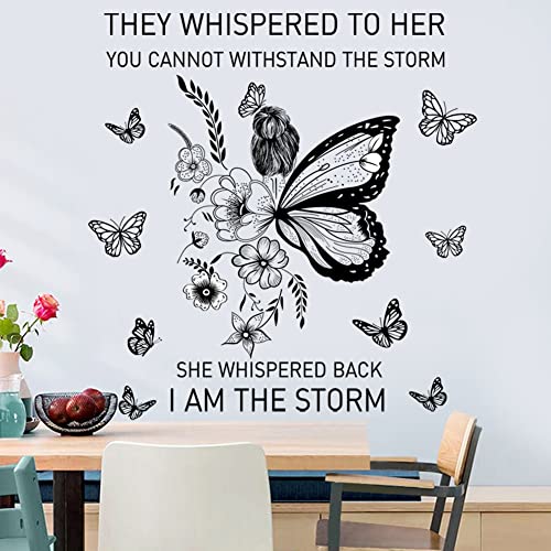 Inspirational Quote Wall Decal - Flower Vine & Butterfly Vinyl Wall Art