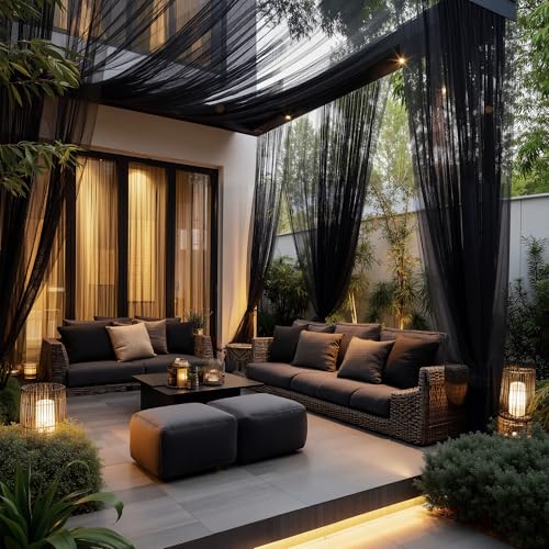 NICETOWN 2 Panels Outdoor Mosquito Curtains 118"W x 98"L Black, Rod Pocket Mesh