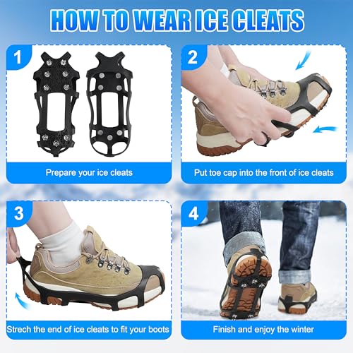 Large Ice Snow Cleats for Shoes and Boots - 9 Point Traction Grippers