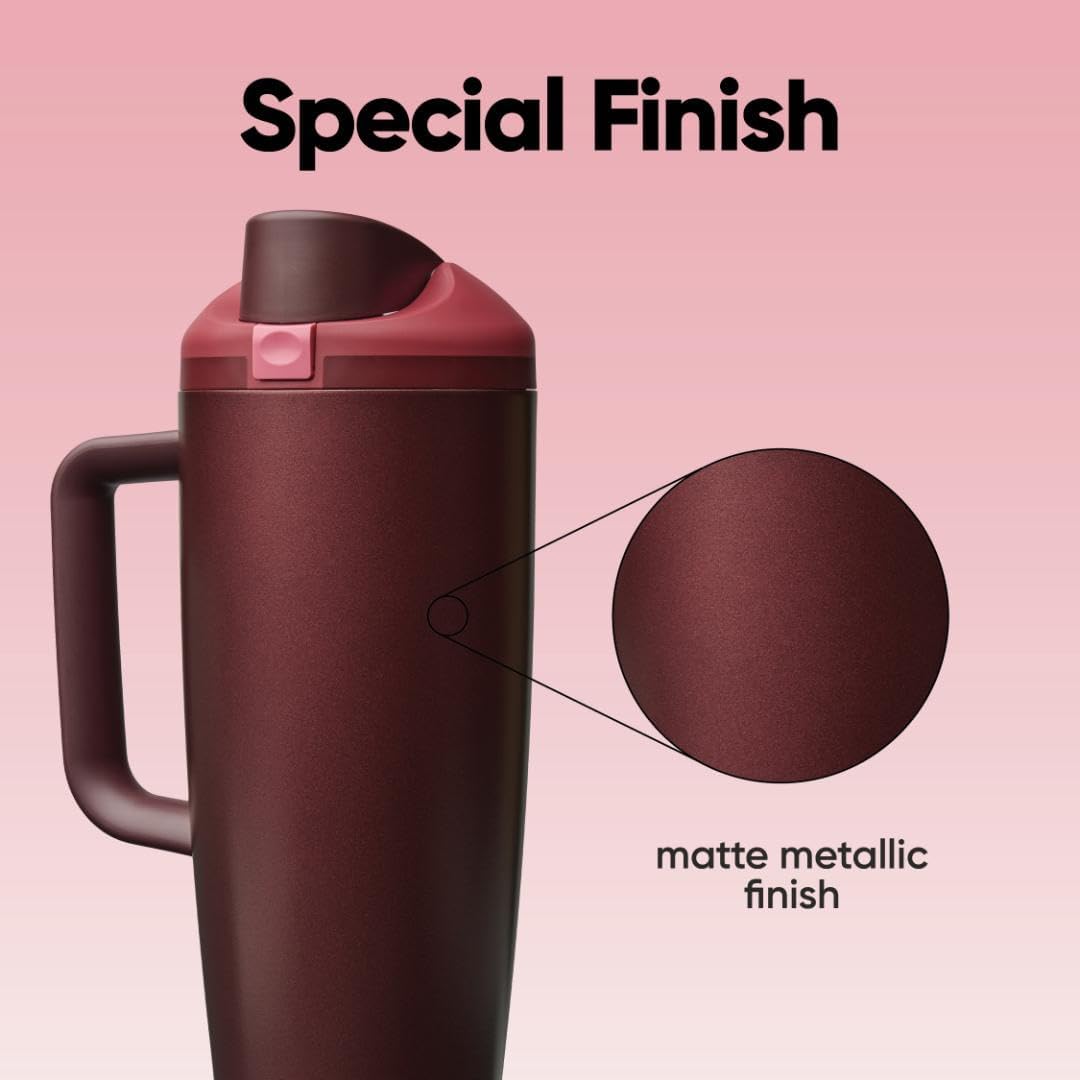 Owala FreeSip Tumbler | Insulated Stainless Steel Water Bottle with Built-in Straw - 40oz, Black Cherry