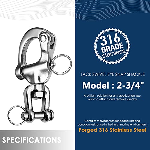 316 Stainless Steel Snap Shackle - 2-3/4 Inch, 2Pcs Quick Release